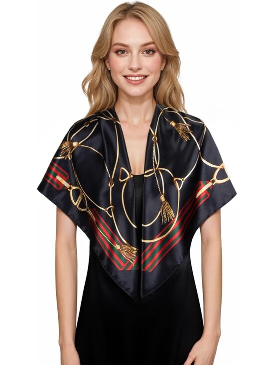 Vylxuxa Large Square Head Scarf Bandana - 35 Women\'s Navy Printed Square Scarf Bandanas Hair Scarf 35 Inches